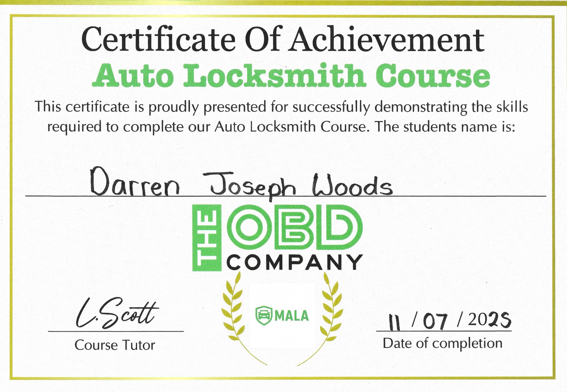 Master Auto Locksmith Certification